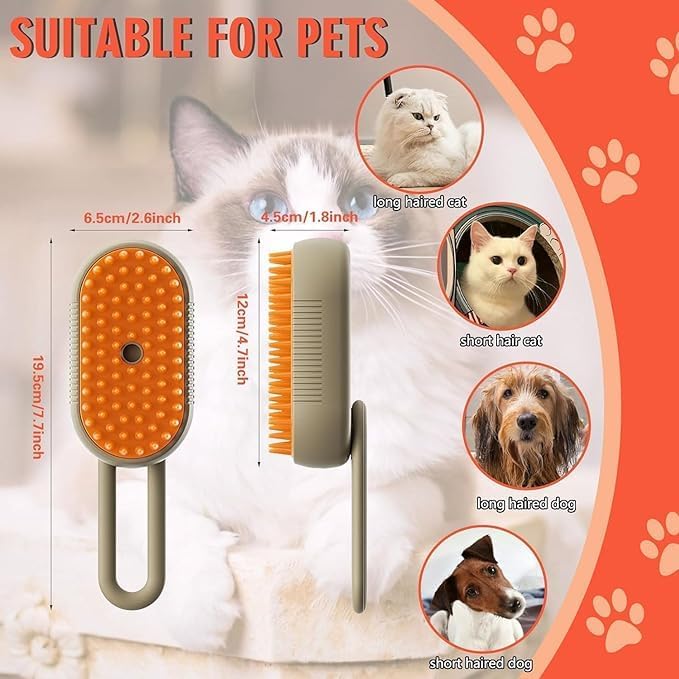 3-in-1 Steam Brush for Dogs & Cats | USB Rechargeable Pet Grooming Brush