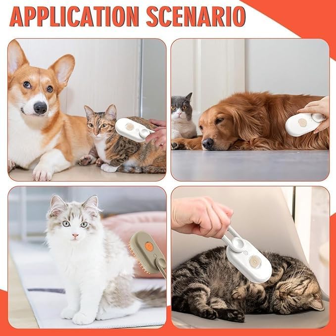 3-in-1 Steam Brush for Dogs & Cats | USB Rechargeable Pet Grooming Brush