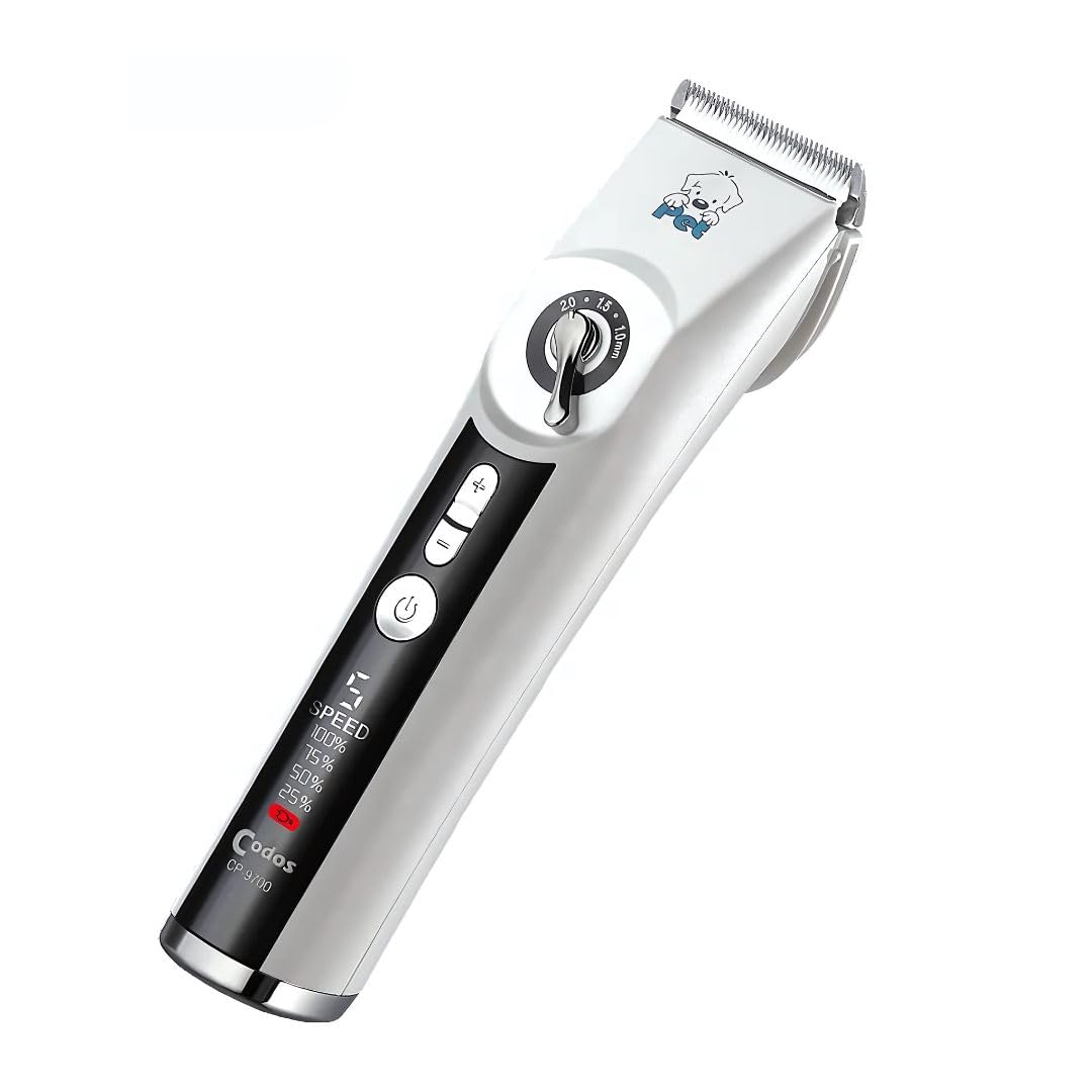 Codos CP-9700 Professional Pet Hair Trimmer with Ceramic Blade & LCD Display, 5 Speed Levels & Adjustable Lengths - Rechargeable Dog and Cats