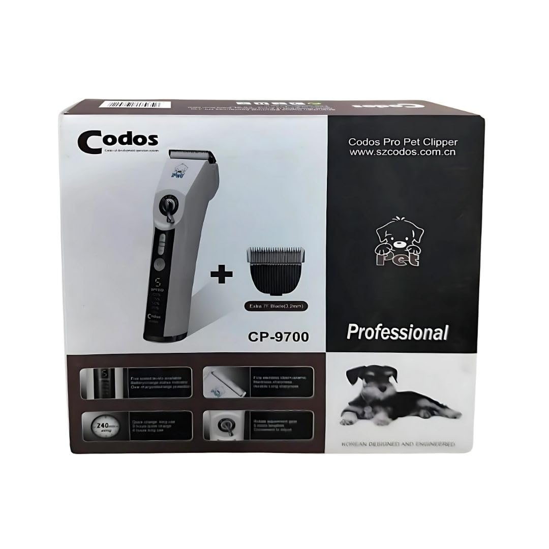 Codos CP-9700 Professional Pet Hair Trimmer with Ceramic Blade & LCD Display, 5 Speed Levels & Adjustable Lengths - Rechargeable Dog and Cats