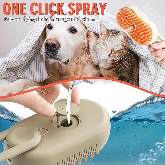 3-in-1 Steam Brush for Dogs & Cats | USB Rechargeable Pet Grooming Brush