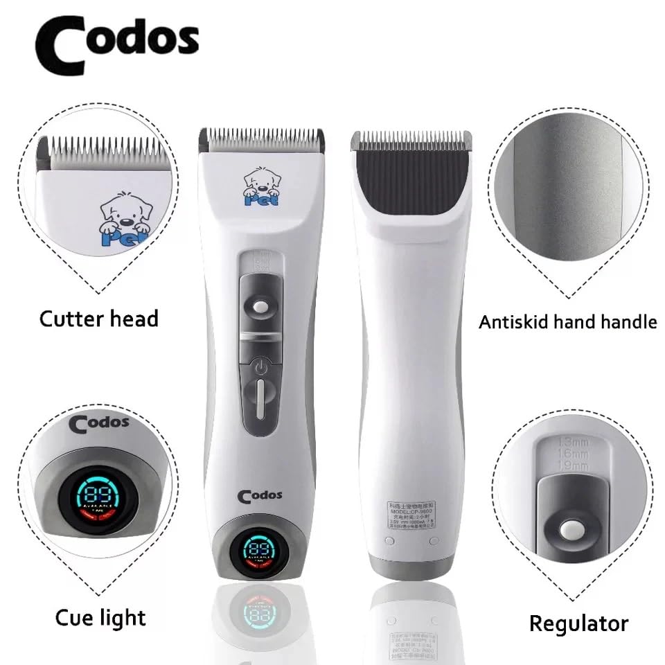 Unisex Codos CP-9600 Professional Dog Hair Trimmer Low Noise Rechargeable Cordless Electric Quiet Waterproof Hair Clippers Set for Dogs Cats