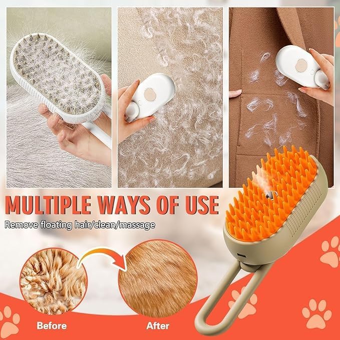 3-in-1 Steam Brush for Dogs & Cats | USB Rechargeable Pet Grooming Brush