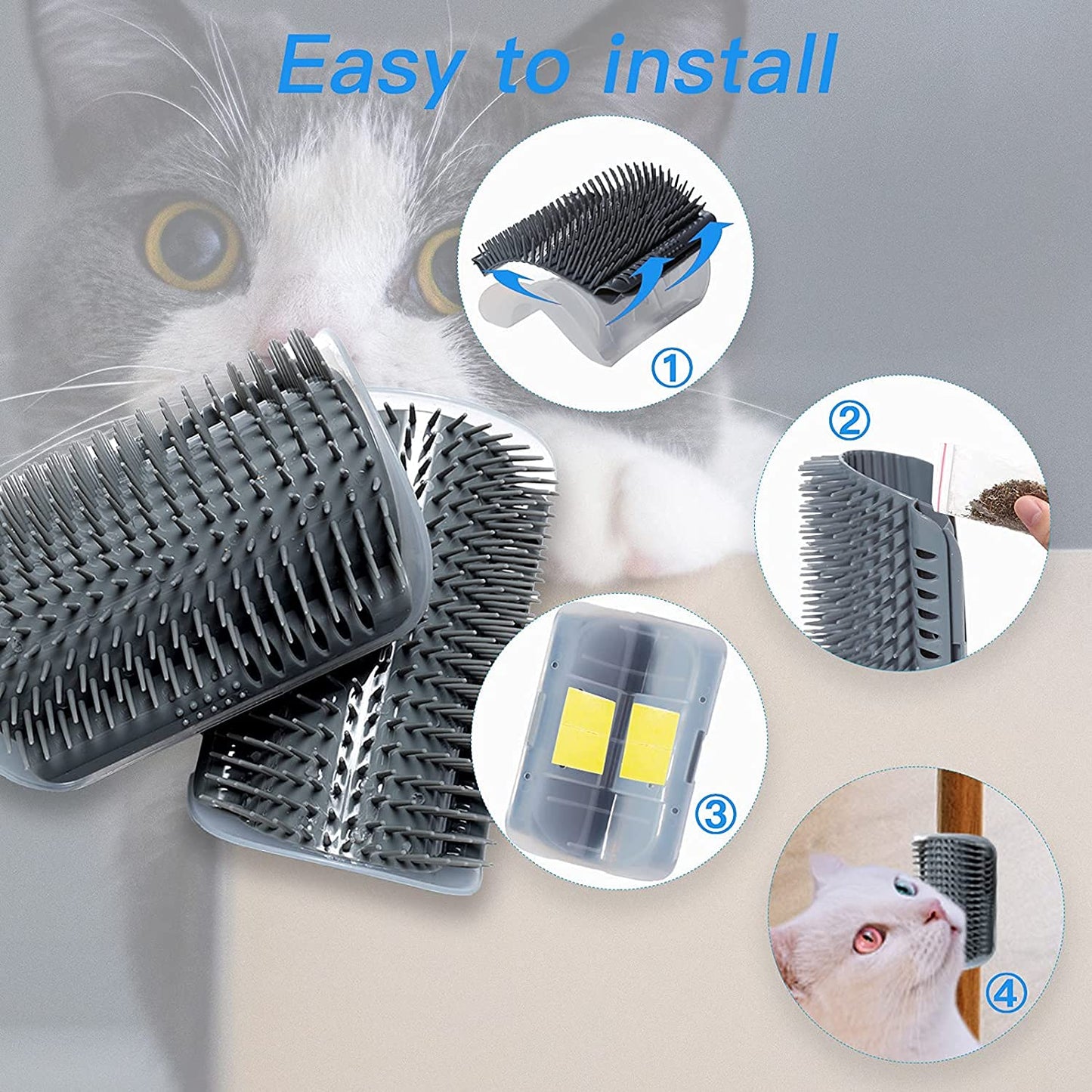 Petstrack Cat Self Groomer Wall Corner Groomers Soft Grooming Brush Massage Combs for Short Long Fur Cats, Softer Massager Toy for Kitten Puppy