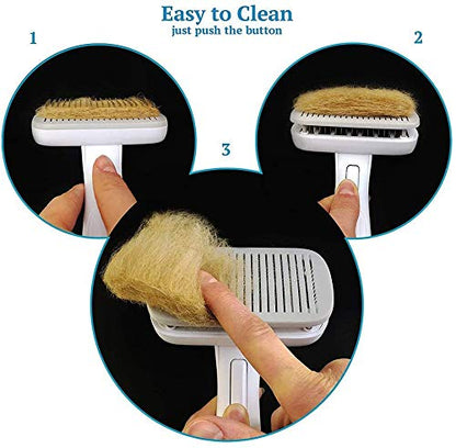 Pet Brush, One-button Auto-cleaning, Super Soft Silicone for Grooming Massaging Clean Hair with Hanging Holes (PINK)