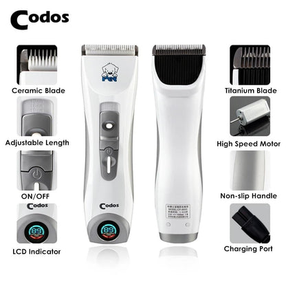 Unisex Codos CP-9600 Professional Dog Hair Trimmer Low Noise Rechargeable Cordless Electric Quiet Waterproof Hair Clippers Set for Dogs Cats