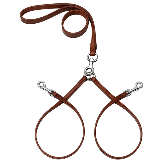 Petstrack Double Dog Leash – No Tangle Dual Dog Walking Leash with Padded Handle | Heavy Duty Leather 2 Dog Lead with Strong Metal Clips for Small Dogs