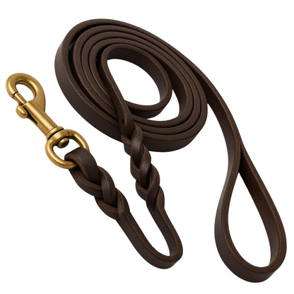 Petstrack 10FT Heavy Duty Leather Dog Leash with XL Choke Chain Collar – Strong Dog Lead & Training Control Collar for Large & Medium Dogs, Walking, Obedience, Outdoor & Training Use