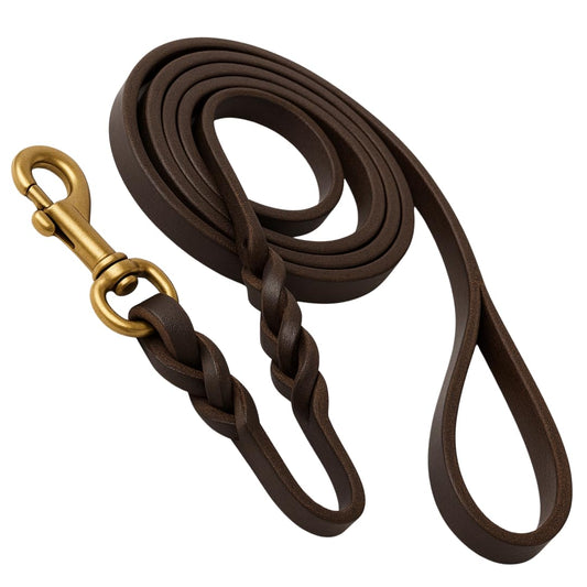 Petstrack 10FT Heavy Duty Leather Dog Leash with XL Choke Chain Collar – Strong Dog Lead & Training Control Collar for Large & Medium Dogs, Walking, Obedience, Outdoor & Training Use