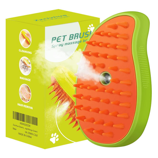 Cat Steam Brush,3 in 1 Silicone Massage Grooming Brush，Removing Tangled And Loose Hair, Pet Hair Cleaning Brush Comb(Mango Green)