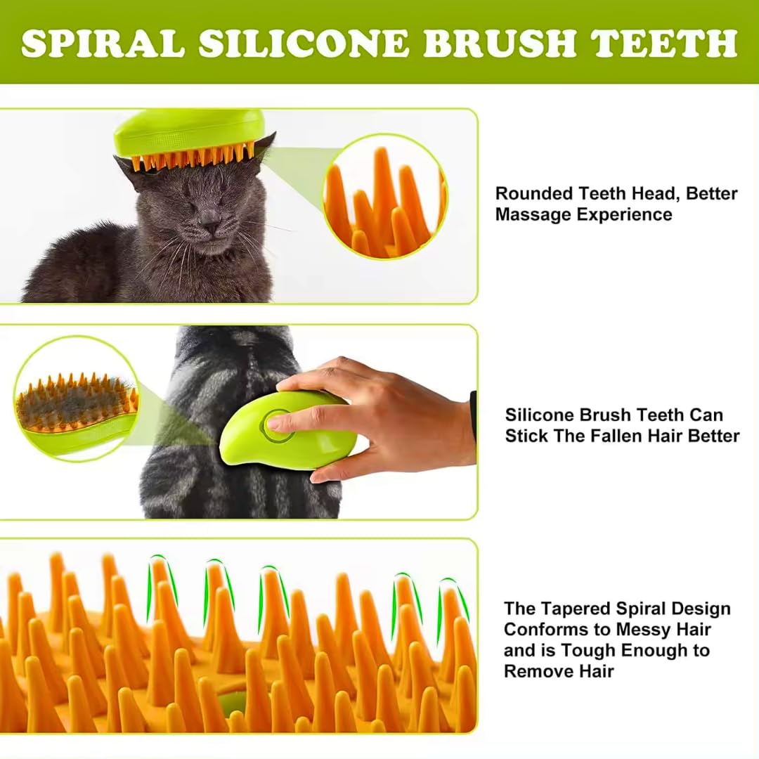 Cat Steam Brush, 3 in 1 Cat Steamy Brush Cleanser, Silicone Massage Grooming Brush, Pet Hair Cleaning Brush Comb for Cats Dogs