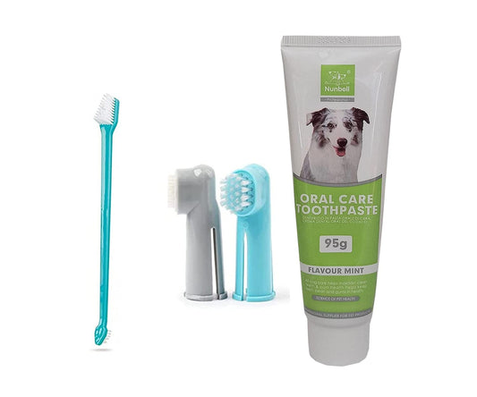 Petstrack Pet Products Mint Flavor Dog Cavity Protection Toothpaste 95G With 3 In 1 Cleaning Dental Toothbrush- Bio Enzyme And Natural Ingredients Toothpaste