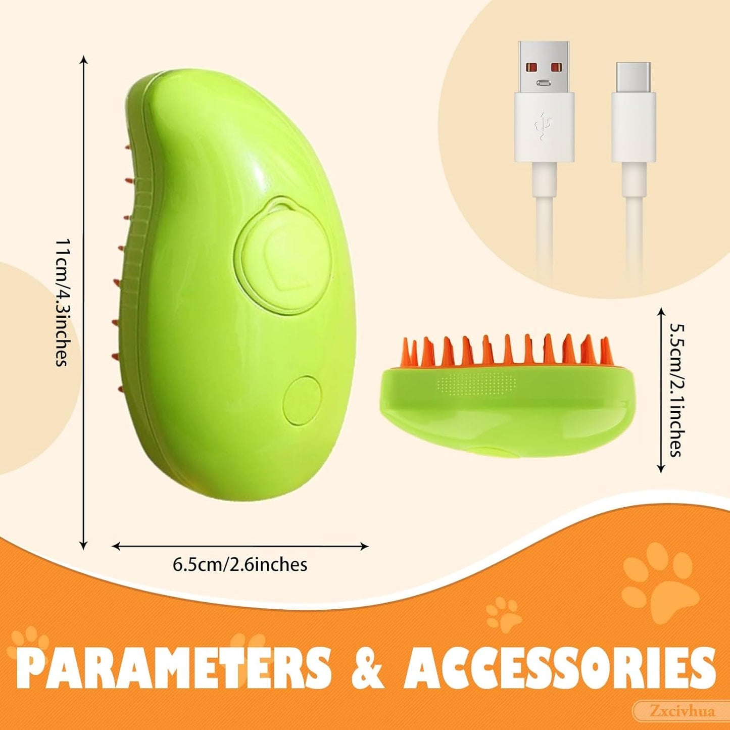 Cat Steam Brush,3 in 1 Silicone Massage Grooming Brush，Removing Tangled And Loose Hair, Pet Hair Cleaning Brush Comb(Mango Green)