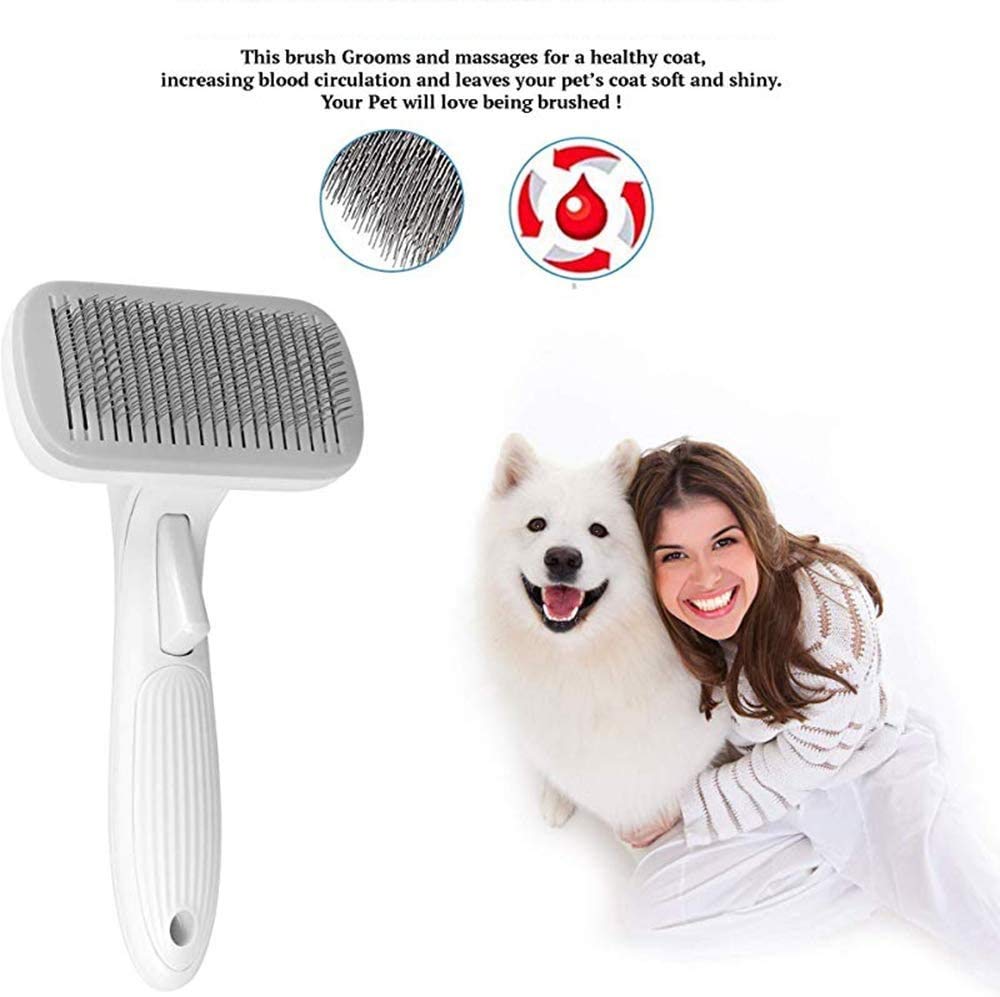 Pet Brush, One-button Auto-cleaning, Super Soft Silicone for Grooming Massaging Clean Hair with Hanging Holes (PINK)