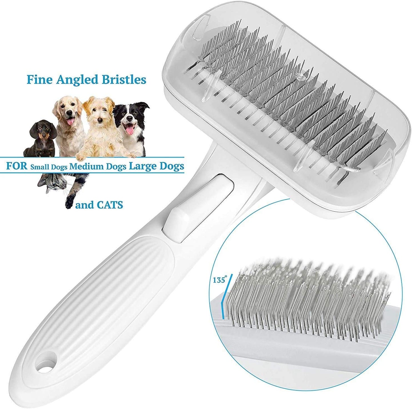 Pet Brush, One-button Auto-cleaning, Super Soft Silicone for Grooming Massaging Clean Hair with Hanging Holes (PINK)
