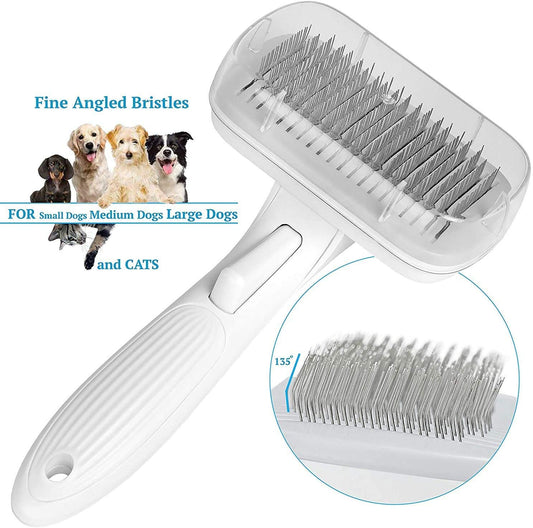 Pet Brush, One-button Auto-cleaning, Super Soft Silicone for Grooming Massaging Clean Hair with Hanging Holes (PINK)