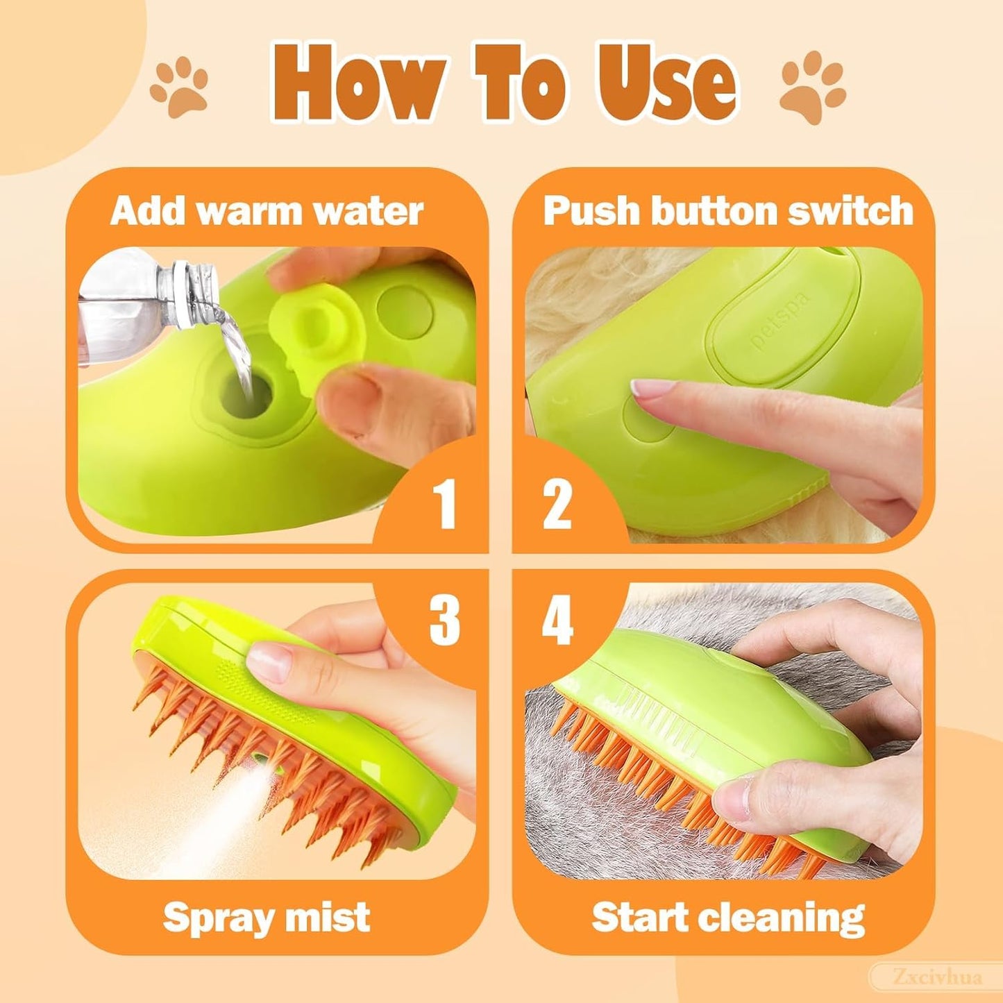 Cat Steam Brush,3 in 1 Silicone Massage Grooming Brush，Removing Tangled And Loose Hair, Pet Hair Cleaning Brush Comb(Mango Green)