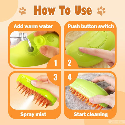 Cat Steam Brush,3 in 1 Silicone Massage Grooming Brush，Removing Tangled And Loose Hair, Pet Hair Cleaning Brush Comb(Mango Green)