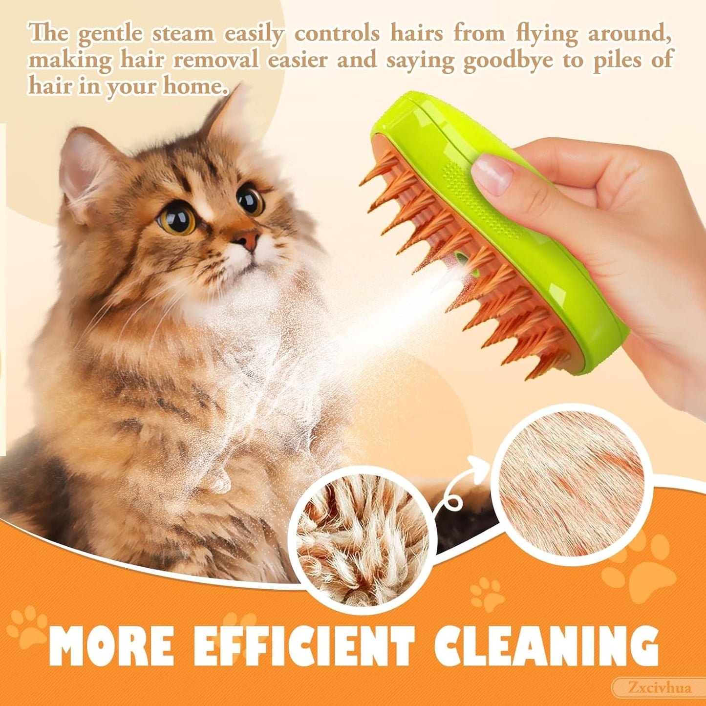 Cat Steam Brush,3 in 1 Silicone Massage Grooming Brush，Removing Tangled And Loose Hair, Pet Hair Cleaning Brush Comb(Mango Green)