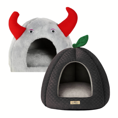 Horn Cat Hut & Pumpkin Hut Bed Combo (Set of 2) – Cozy Hideouts for Cats & Small Puppies