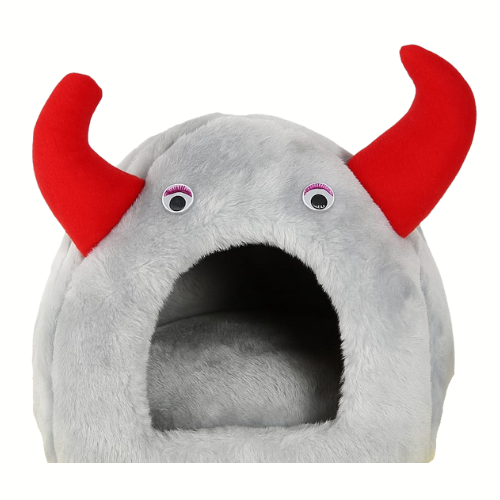 Petstrack Plush Monster Cave Cat Bed with Fun Horns & Cozy Hideaway