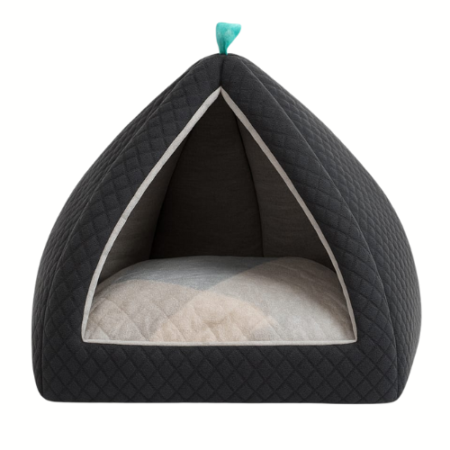 Cozy Plush Hut Bed for Cats & Small Puppies – Brown & Cream