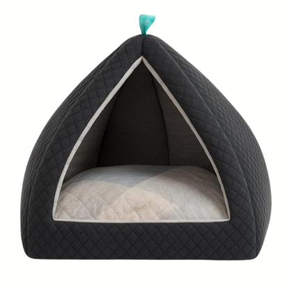 Cozy Plush Hut Bed for Cats & Small Puppies – Brown & Cream